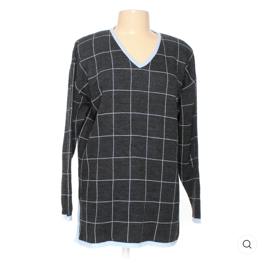 Karen Lessly Gray and blue V- neck Sweaters Size 1XL